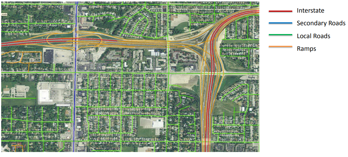 Example of road density and categories of roads with a National Agricultural Image Program orthoimage, New Orleans, LA.